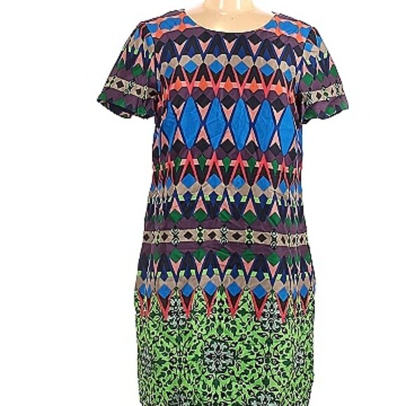 𝅺J. Crew Gemstone100% Silk Geometric Print Short Sleeve Mini Dress Size 00 - Picture 2 of 10